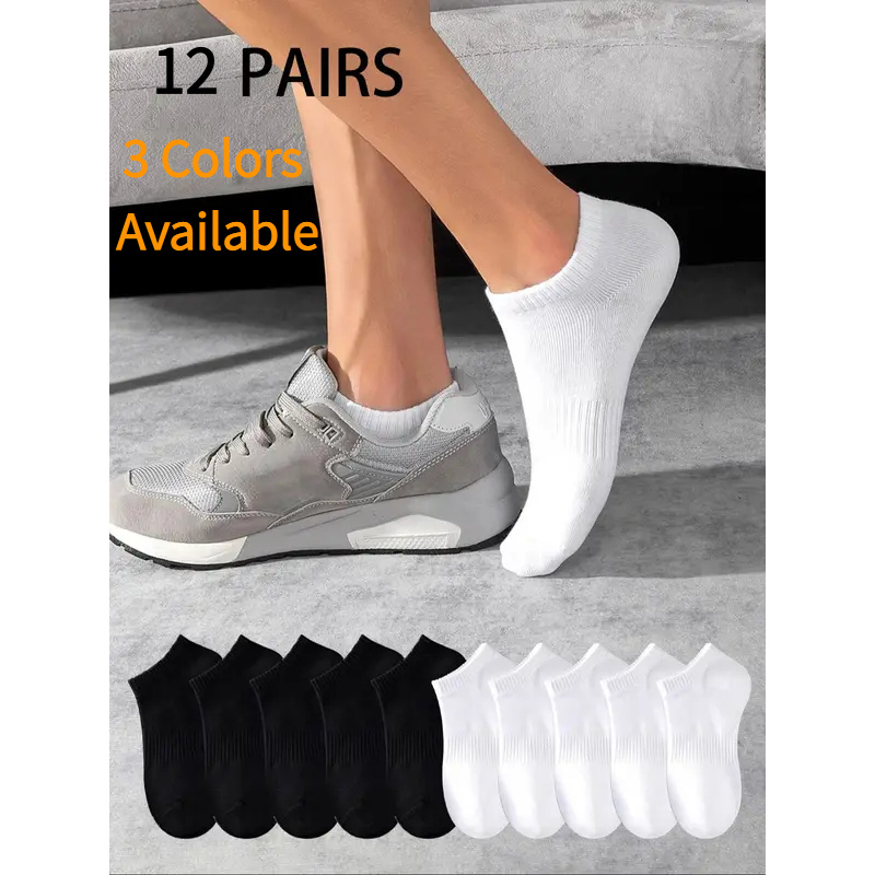 Badminton Player - 12Pairs Unisex Sports No-Show Socks White