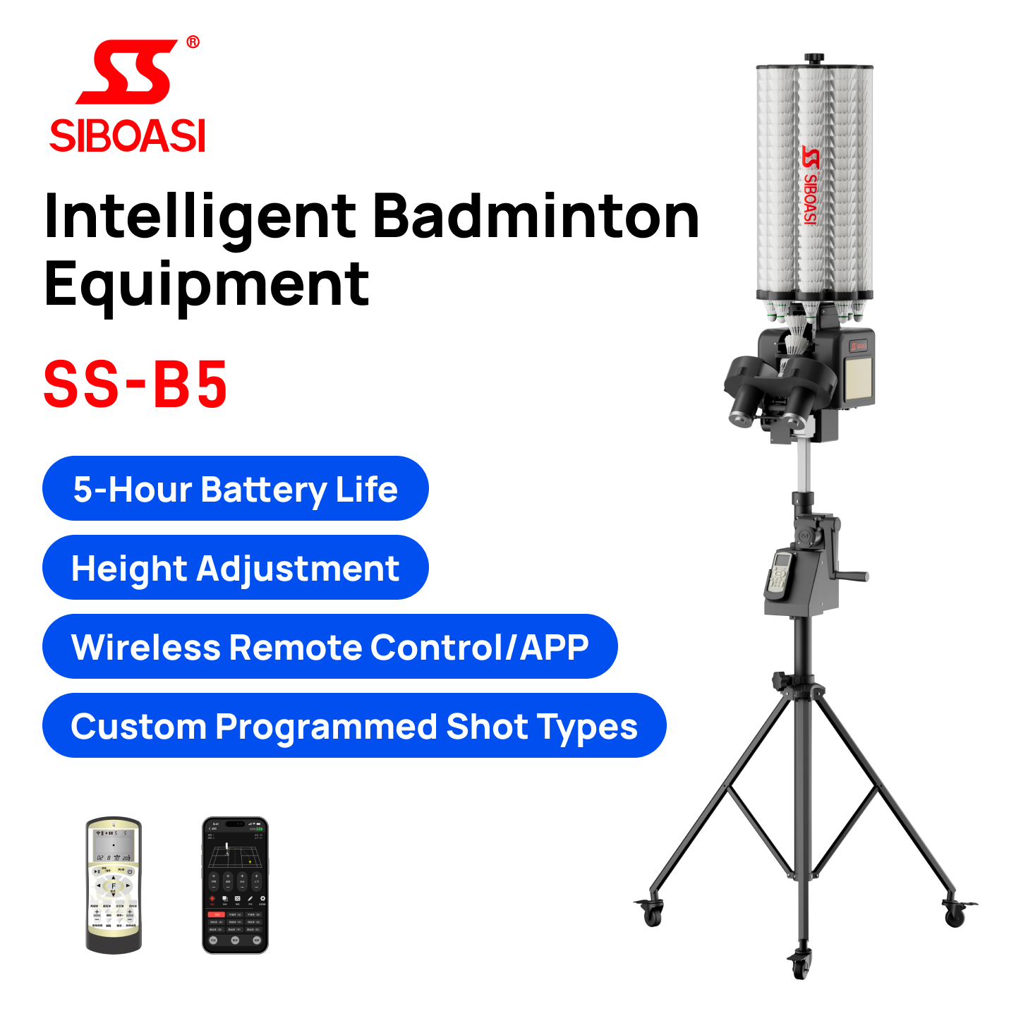 Feeder Machine Badminton - SIBOASI Professional Online Coach Badminton Machine